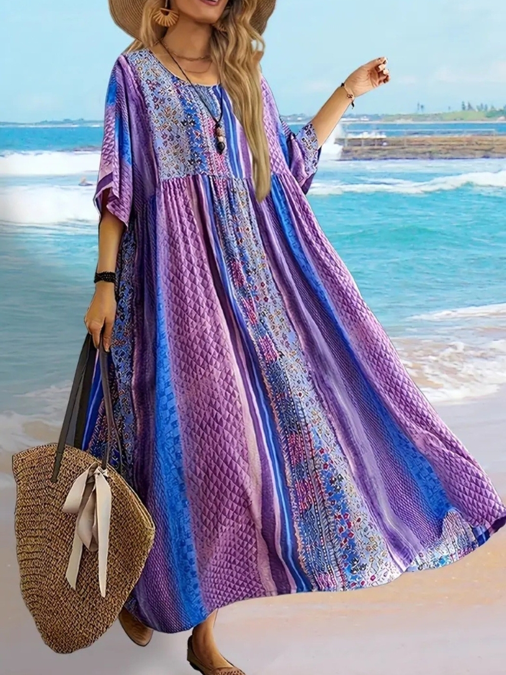 Boho Lavender Striped Maxi Dress - Relaxed Summer Women’s Dress